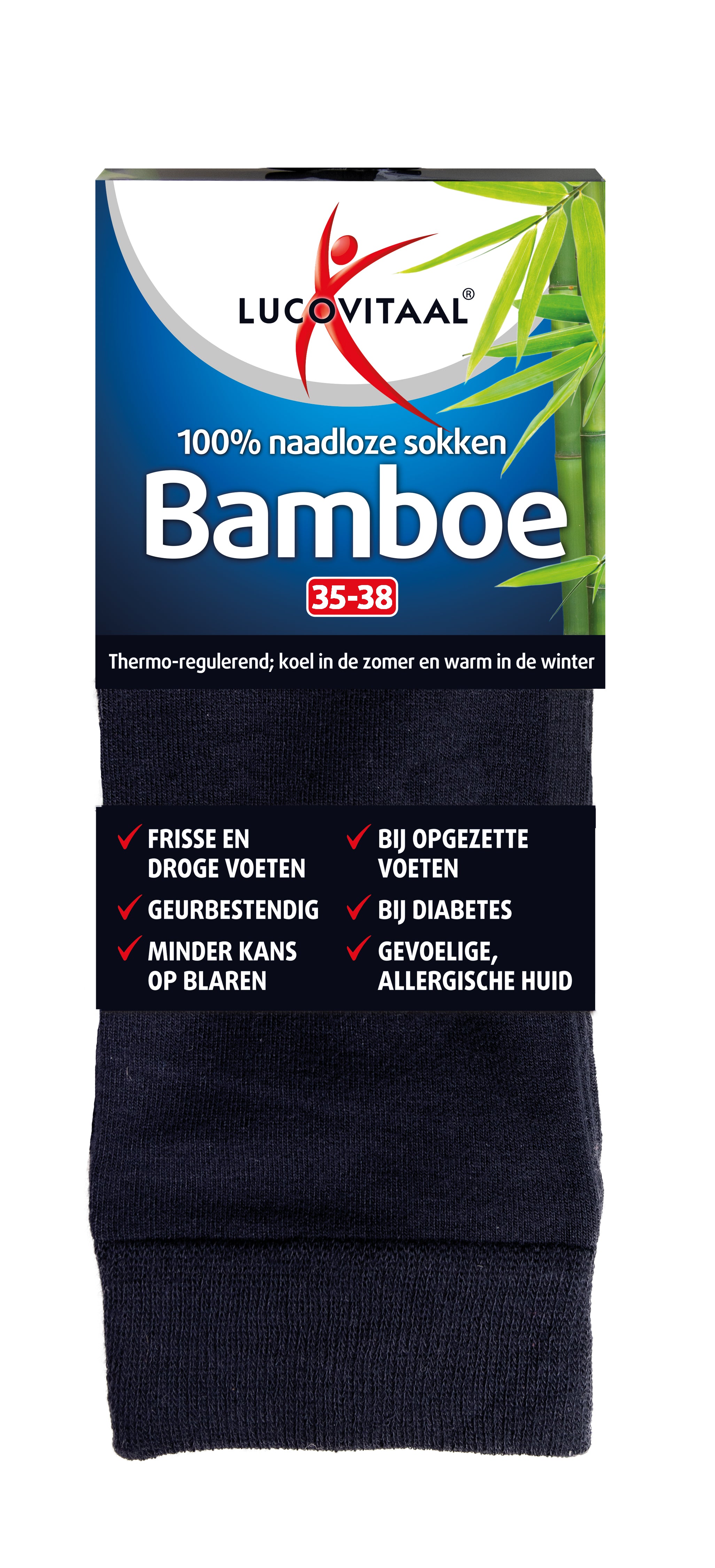 Lucovitaal Bamboe sok lang blauw maat 35-38 1.00 Paar