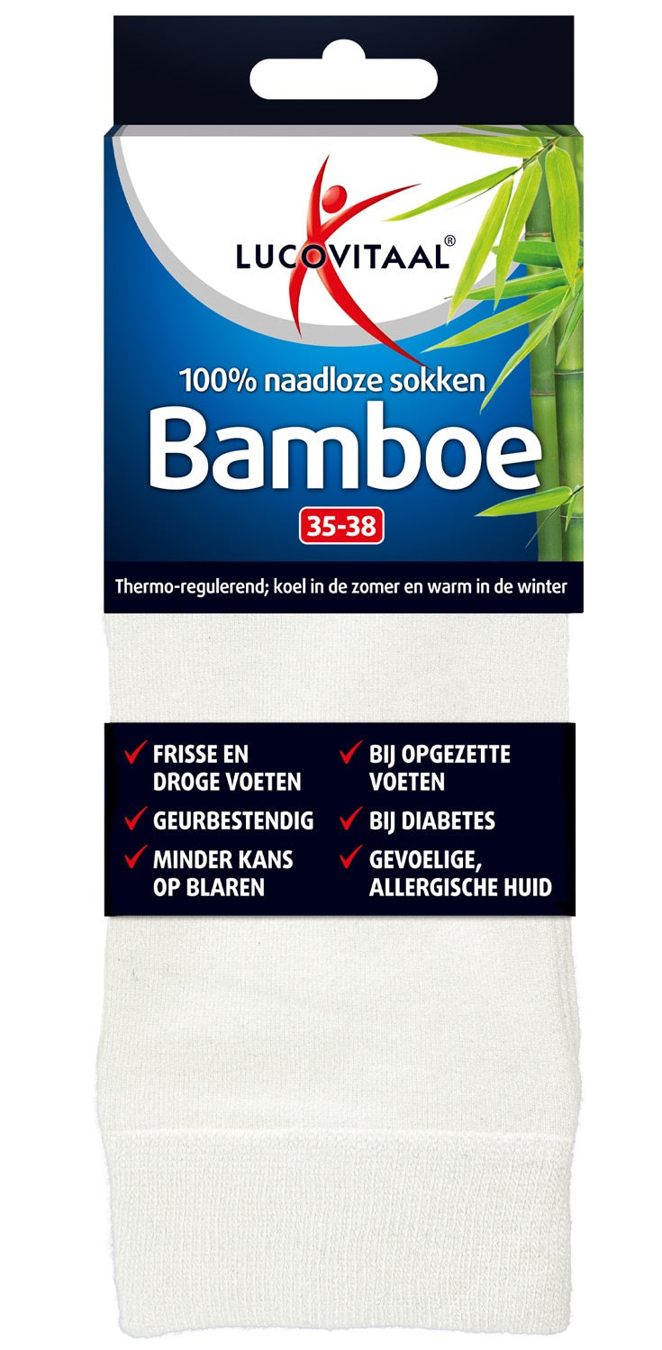 Lucovitaal Bamboe sok lang wit maat 35-38 1.00 Paar