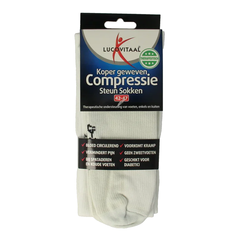Lucovitaal Koper compressie steunsok maat 42-47 wit 6 Paar