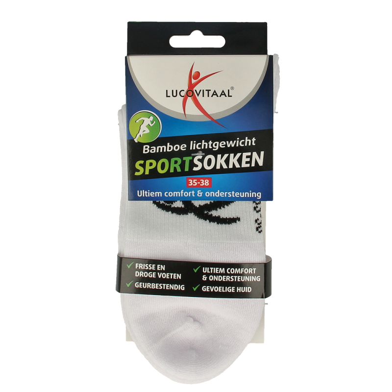 Lucovitaal Sportsok bamboe wit 35-38 1 Paar
