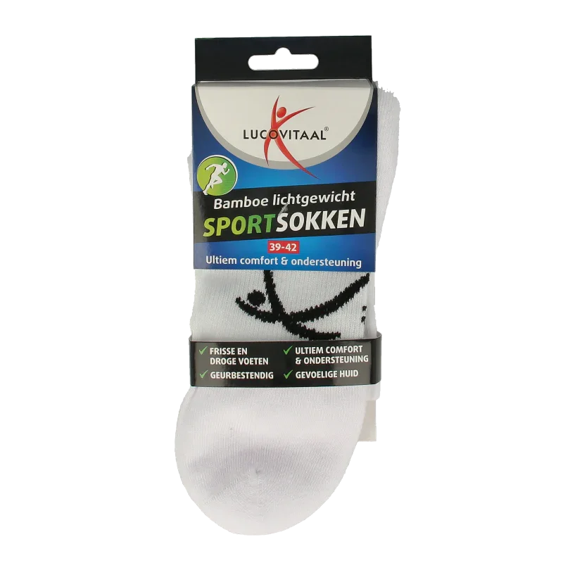 Lucovitaal Sportsok bamboe wit 39-42 1 Paar