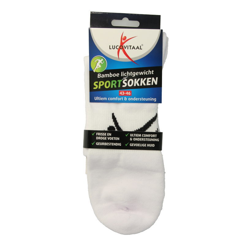 Lucovitaal Sportsok bamboe wit 43-46 1 Paar
