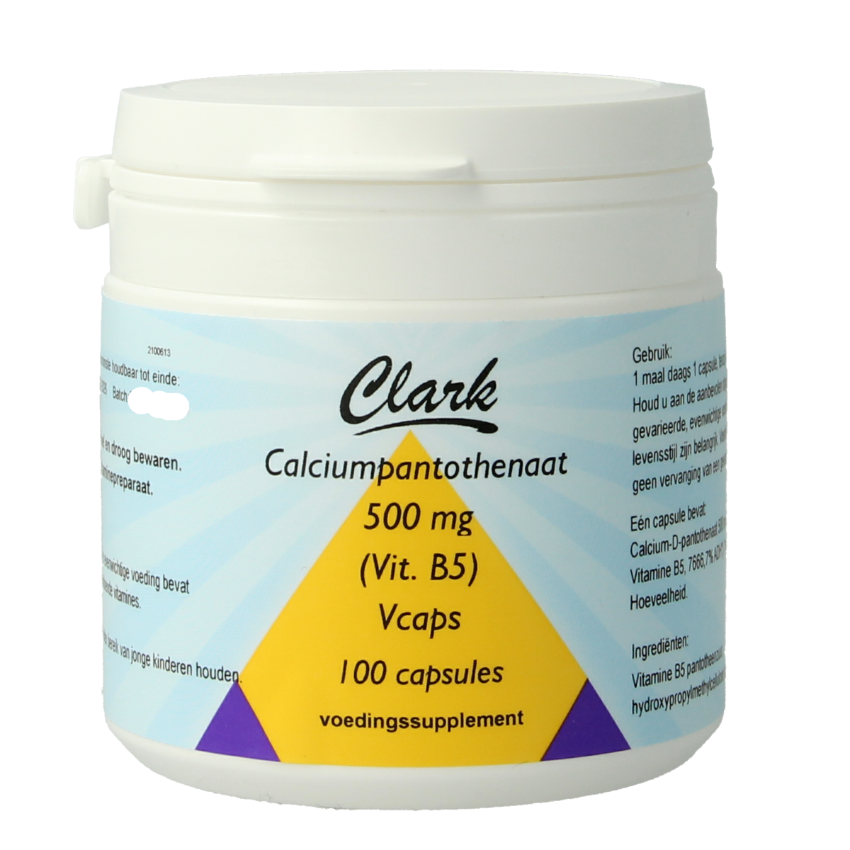 Clark Vitamine B5 pantotheenzuur 500mg 100.00 Vegetarische capsules