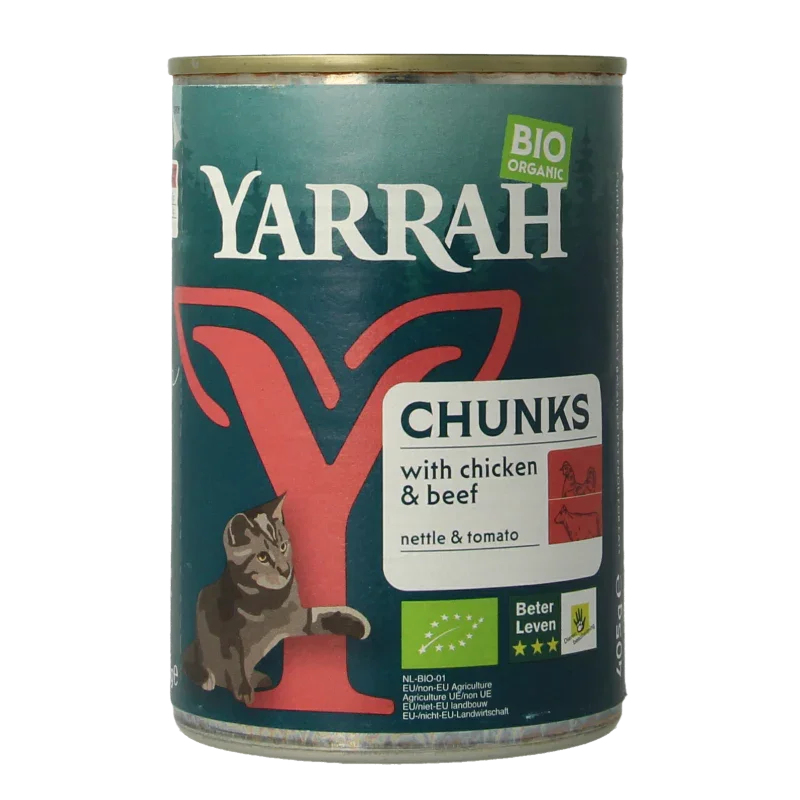 Yarrah Kattenvoer chunks met kip en rund bio 405 Gram