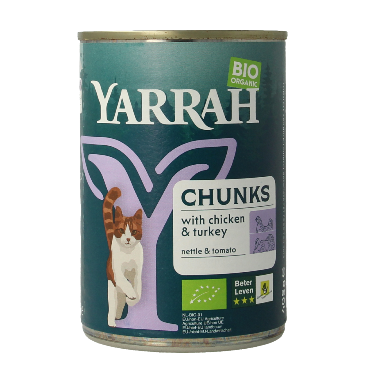 Yarrah Kattenvoer chunks kip kalkoen in saus bio 405.00 Gram