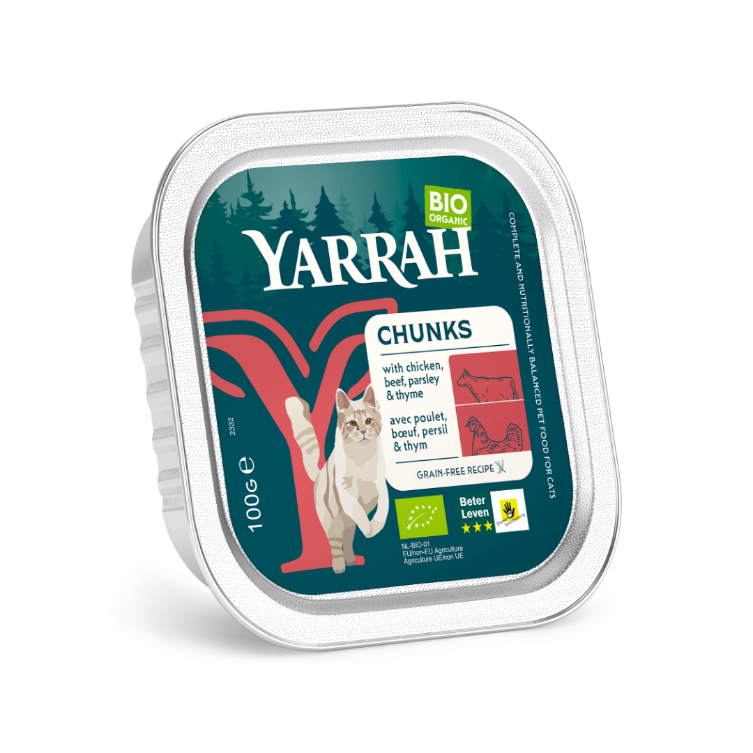 Yarrah Kattenvoer chunks met kip en rund bio 100 Gram