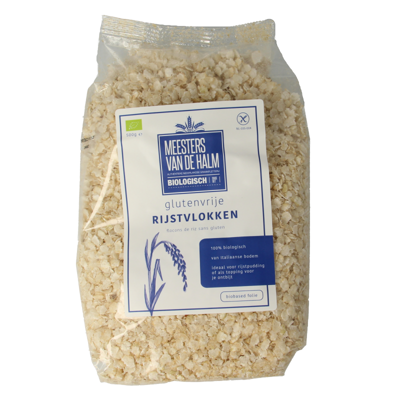 De Halm Rijstvlokken bio 500.00 Gram