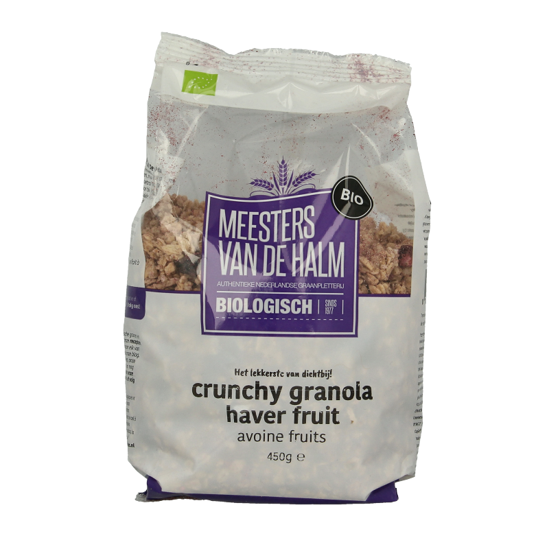 De Halm Crunchy granola haver fruit bio 450 Gram