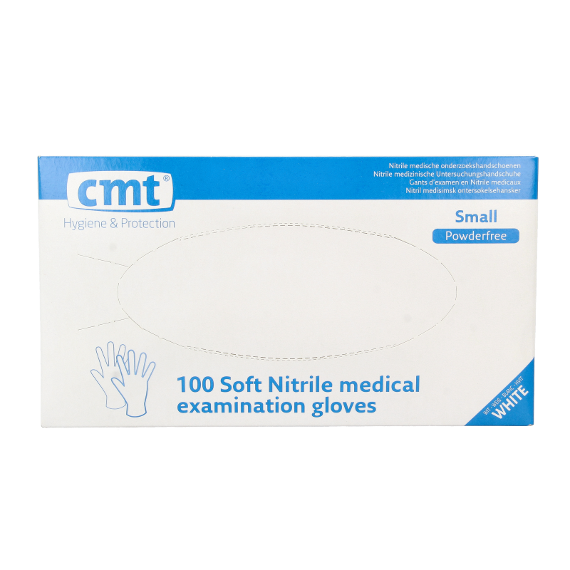 CMT Onderzoekshandschoen nitriel wit poedervrij maat S 100 Stuks
