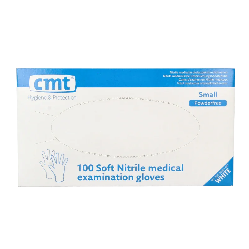 CMT Onderzoekshandschoen nitriel wit poedervrij maat S 100 Stuks