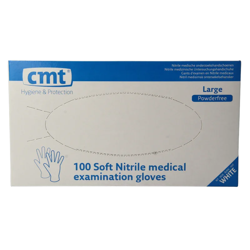 CMT Onderzoekshandschoen nitriel wit poedervrij maat L 100.00 Stuks