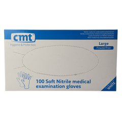 CMT Onderzoekshandschoen nitriel wit poedervrij maat L 100.00 Stuks