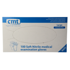 CMT Onderzoekshandschoen nitriel wit poedervrij maat L 100 Stuks