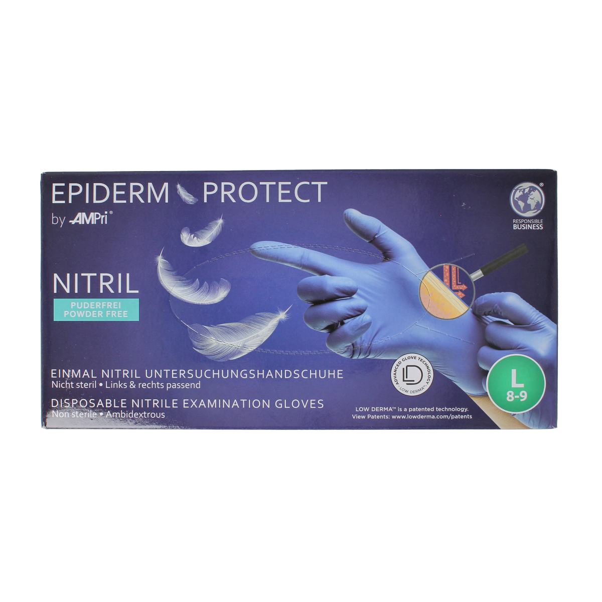 Epiderm Protect Nitriel onderzoekhandschoen poedervrij L blauw 100.00 Stuks