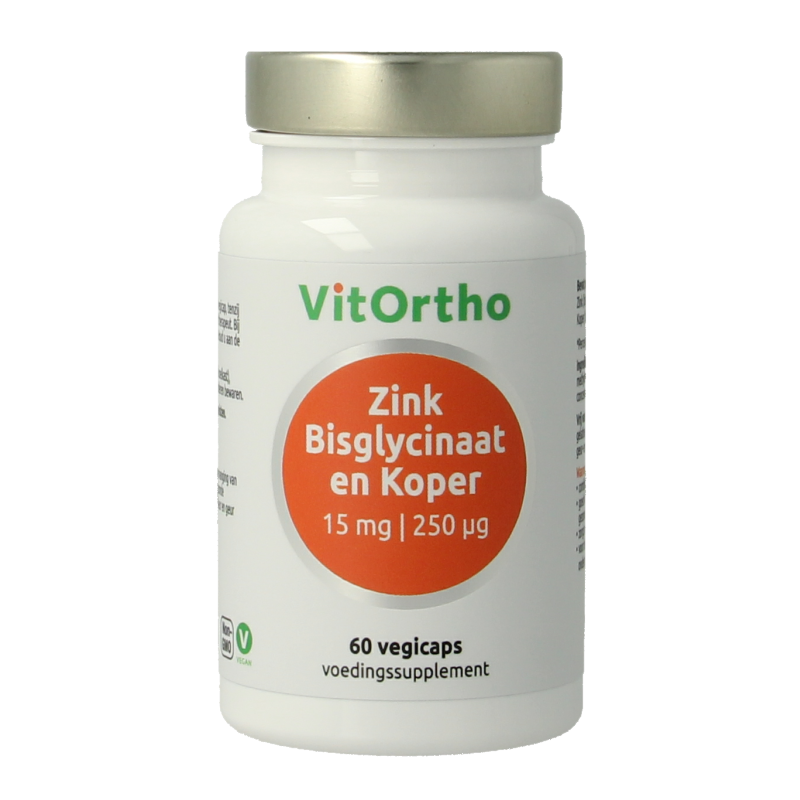 VitOrtho Zink bisglycinaat 15mg en koper 250mcg 60 Vegetarische capsules