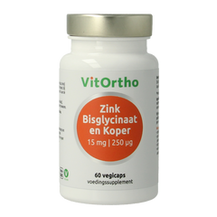 VitOrtho Zink bisglycinaat 15mg en koper 250mcg 60 Vegetarische capsules
