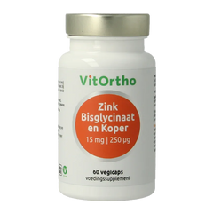 VitOrtho Zink bisglycinaat 15mg en koper 250mcg 60 Vegetarische capsules