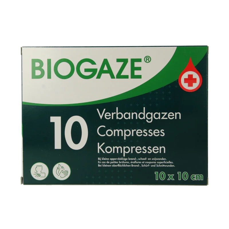 Biogaze Verbandgaas/kompres 10 x 10cm 10 Stuks
