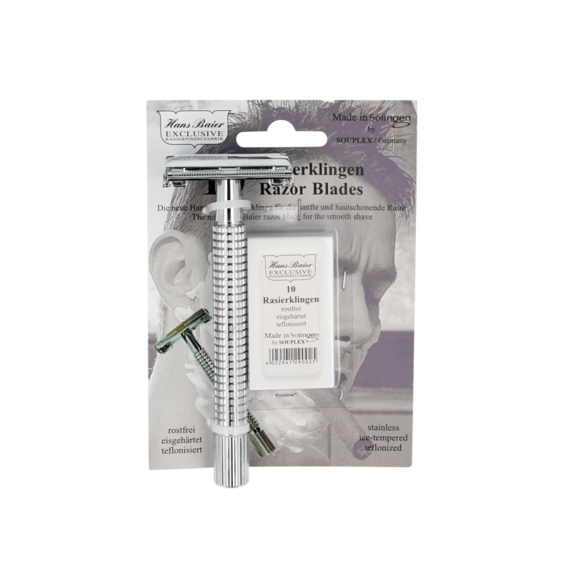 Hans Baier Veiligheidsscheermes chroom blister met 10 mesjes 1 Stuks