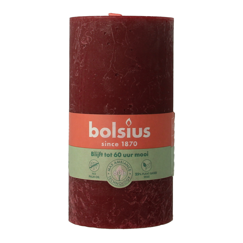 Bolsius Rustiekkaars shine 130/68 velvet red 1 Stuks