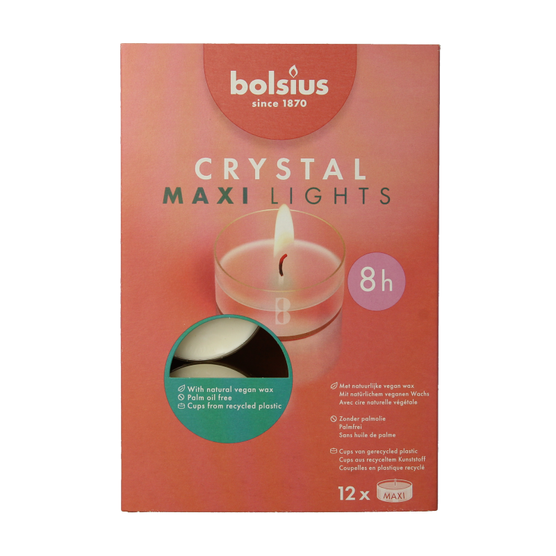 Bolsius Crystal maxi lights 8 uur doos 12 Stuks