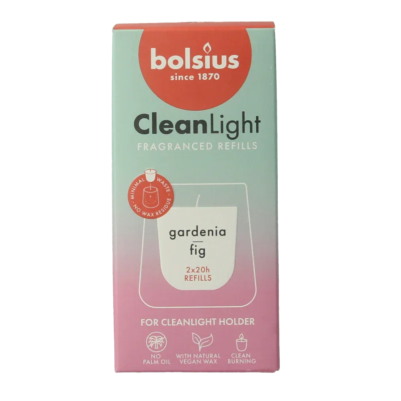 Bolsius Clean Light navulling gardenia / fig 2 Stuks