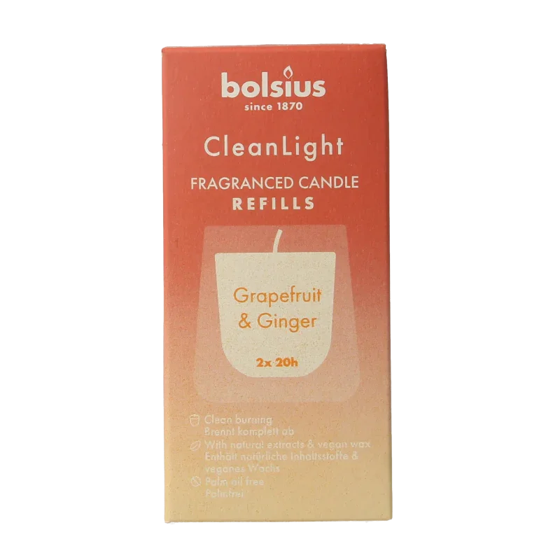 Bolsius Clean Light navulling 2 pack Grapefruit / Ginger 212 Gram