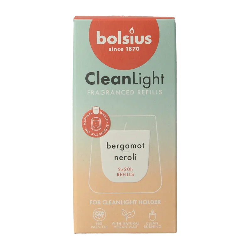 Bolsius Clean Light navulling bergamot & neroli 2 Stuks