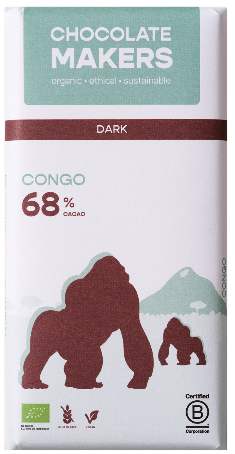 Chocolatemakers Gorilla bar 68% puur bio 80.00 Gram