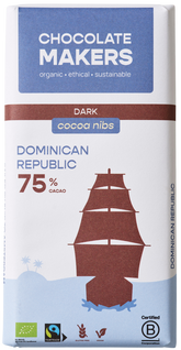 Chocolatemakers Reep tres hombres 75% puur met cacaonibs bio 80.00 Gram