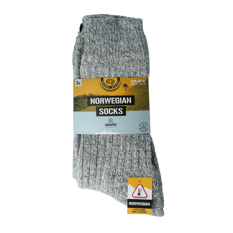 Apollo Noorse sokken 39-42 grijs 3 Paar