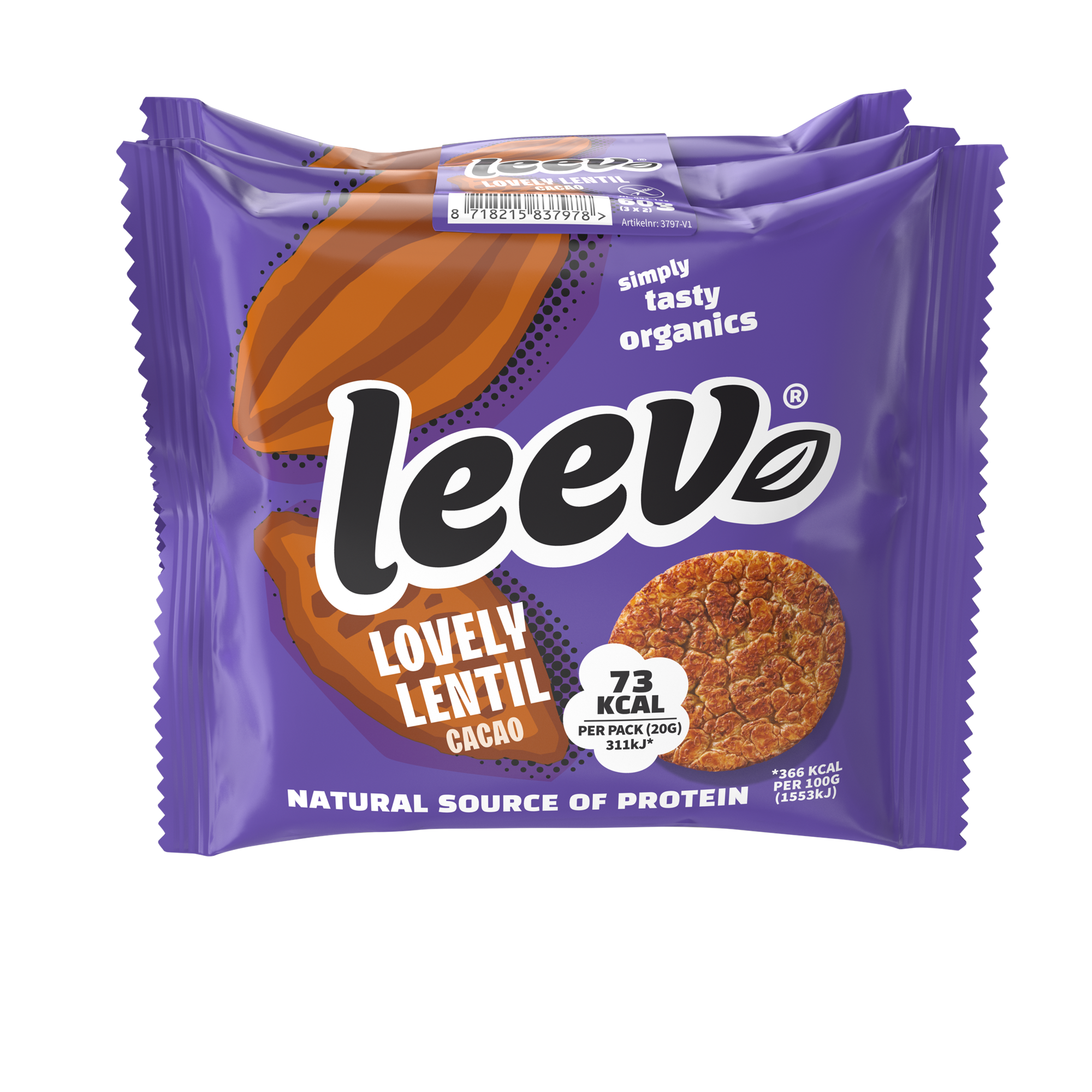 Leev Lovely lentil cakes cacao bio 60.00 Gram