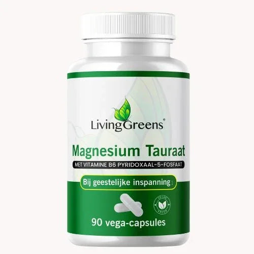 Livinggreens Magnesium tauraat + vitamine B6 90 Vegetarische capsules