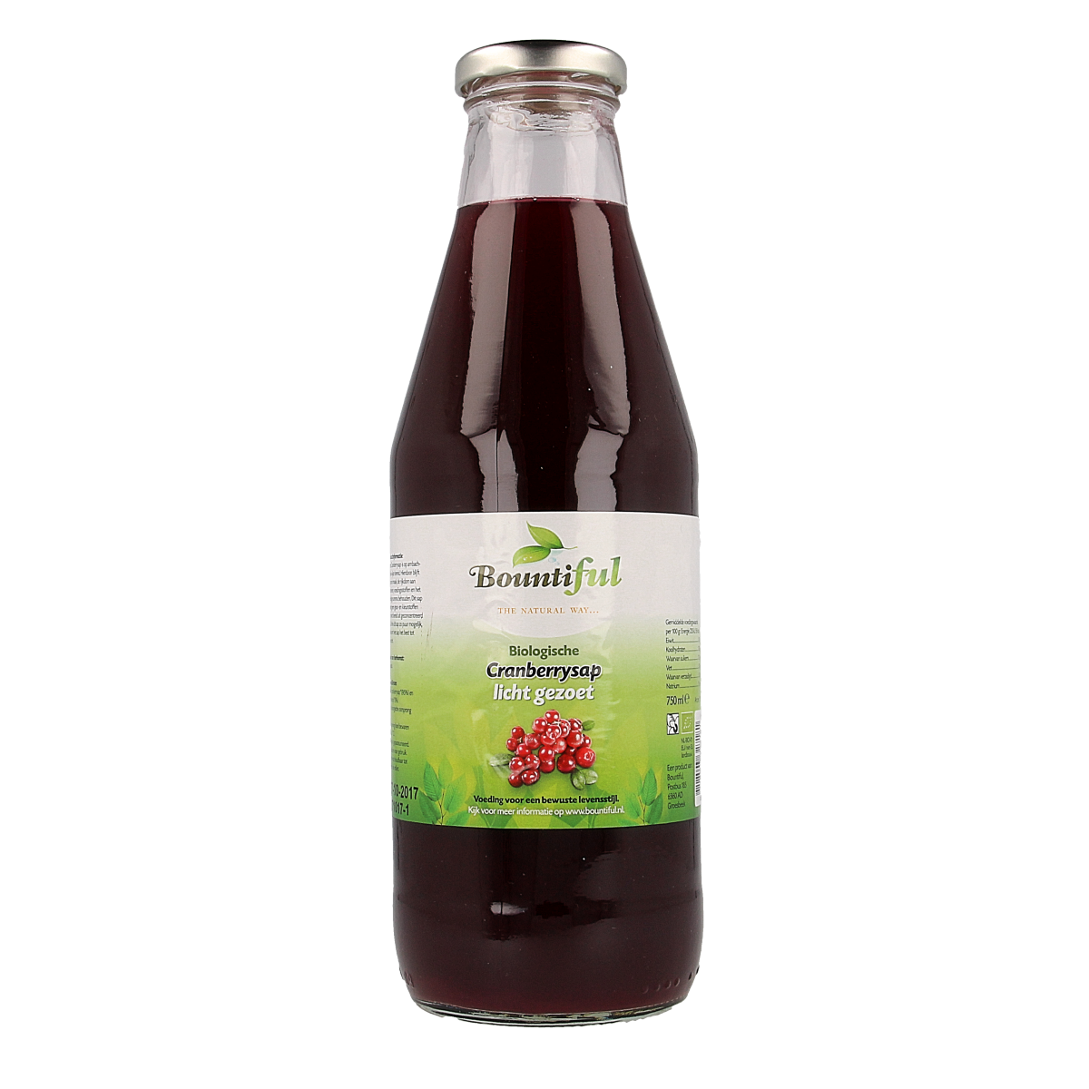 Bountiful Cranberrysap gezoet bio 750.00 Milliliter