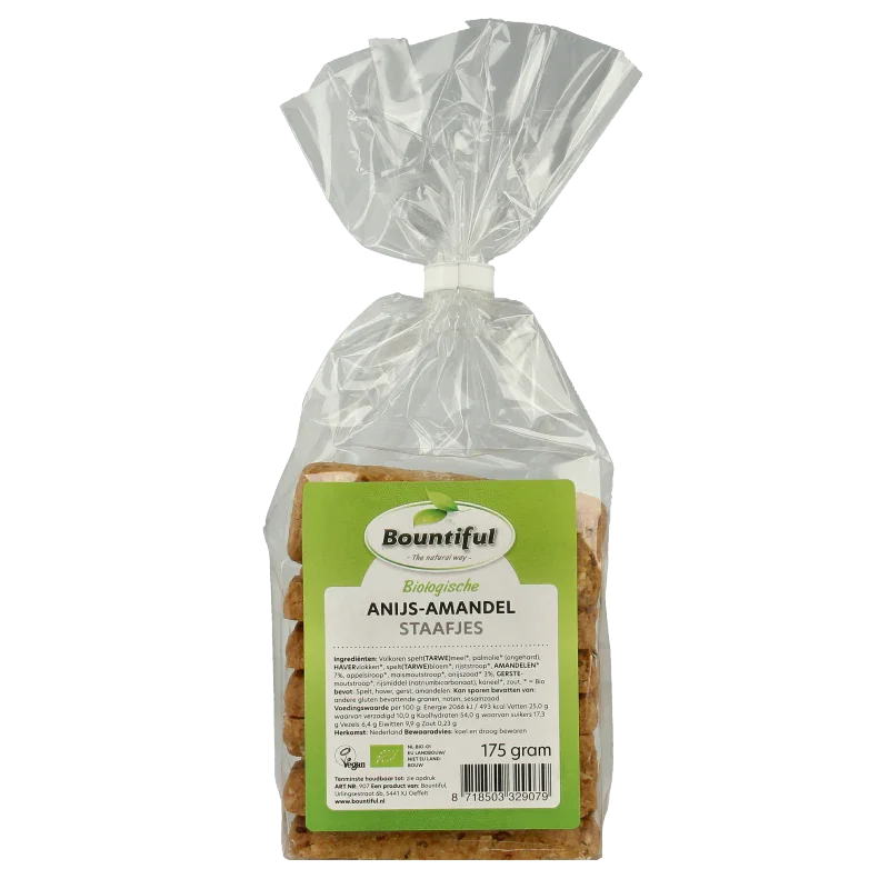 Bountiful Anijs amandel staafjes bio 175.00 Gram