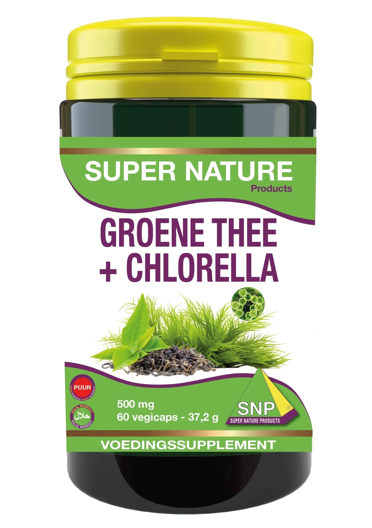 SNP Groene thee chlorella 500mg puur 60 Vegetarische capsules
