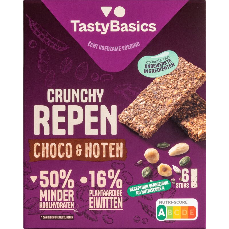 TastyBasics Crunchy less carb repen choco & noten 138.00 Gram