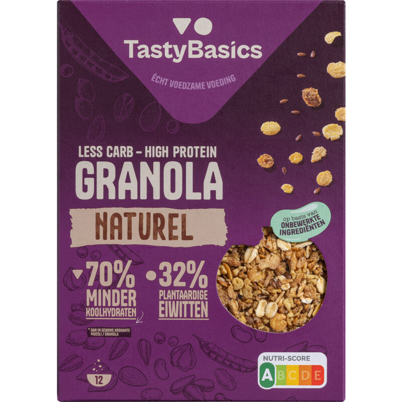 TastyBasics Less carb-high protein granola naturel 350.00 Gram
