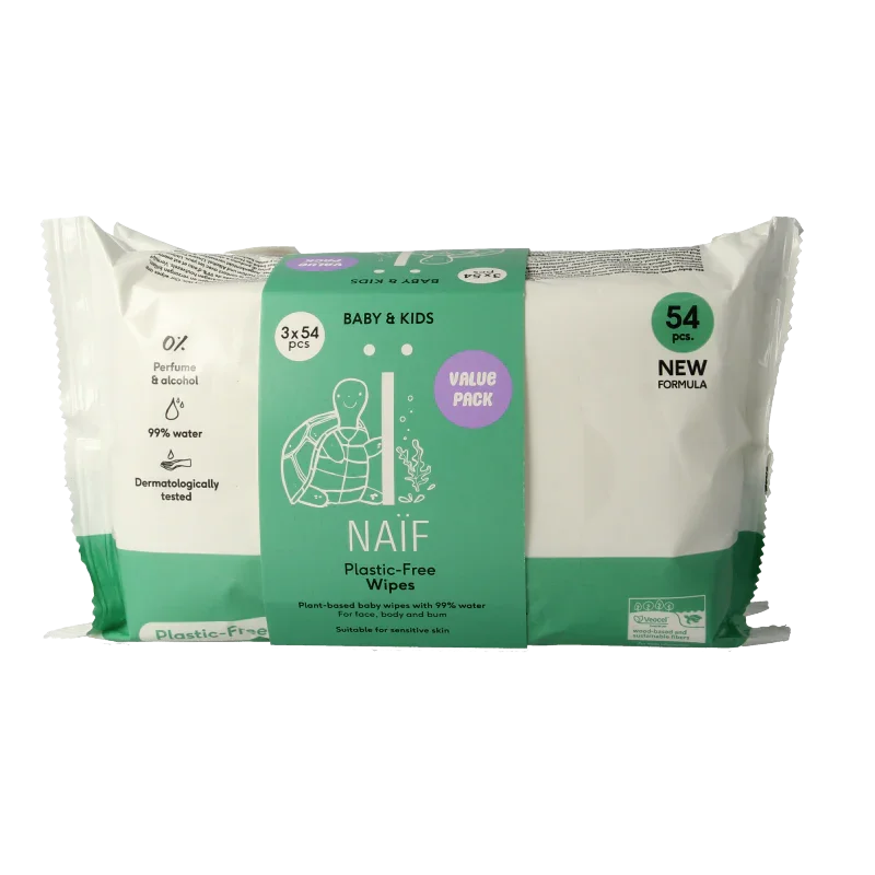 Naif Baby & kids plastic-free wipes 3-pack 3 Stuks