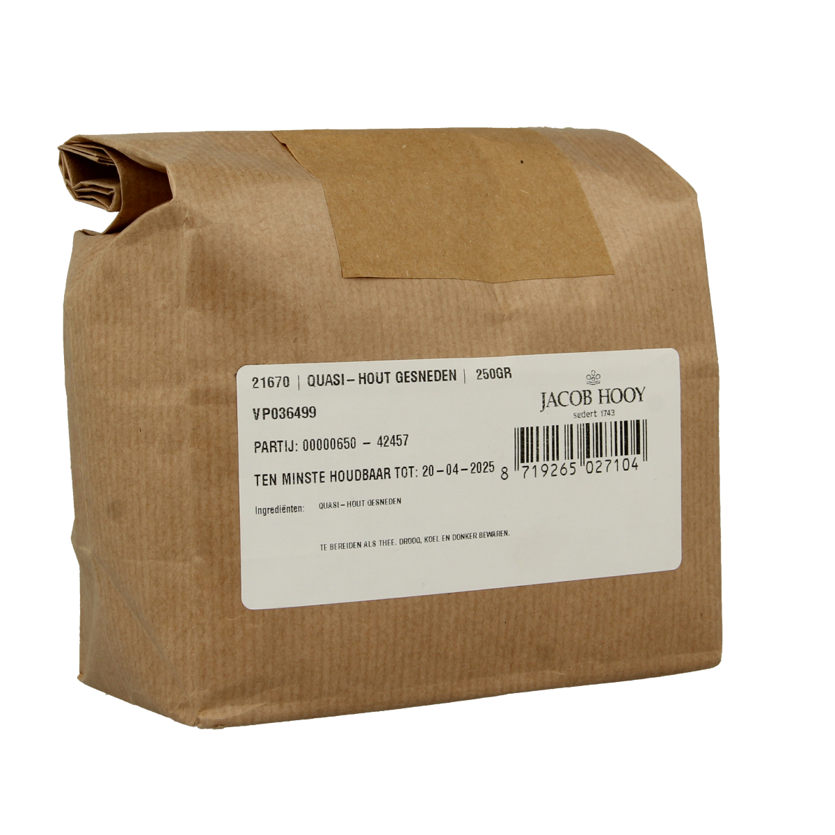 Jacob Hooy Quassi hout gesneden 250.00 Gram