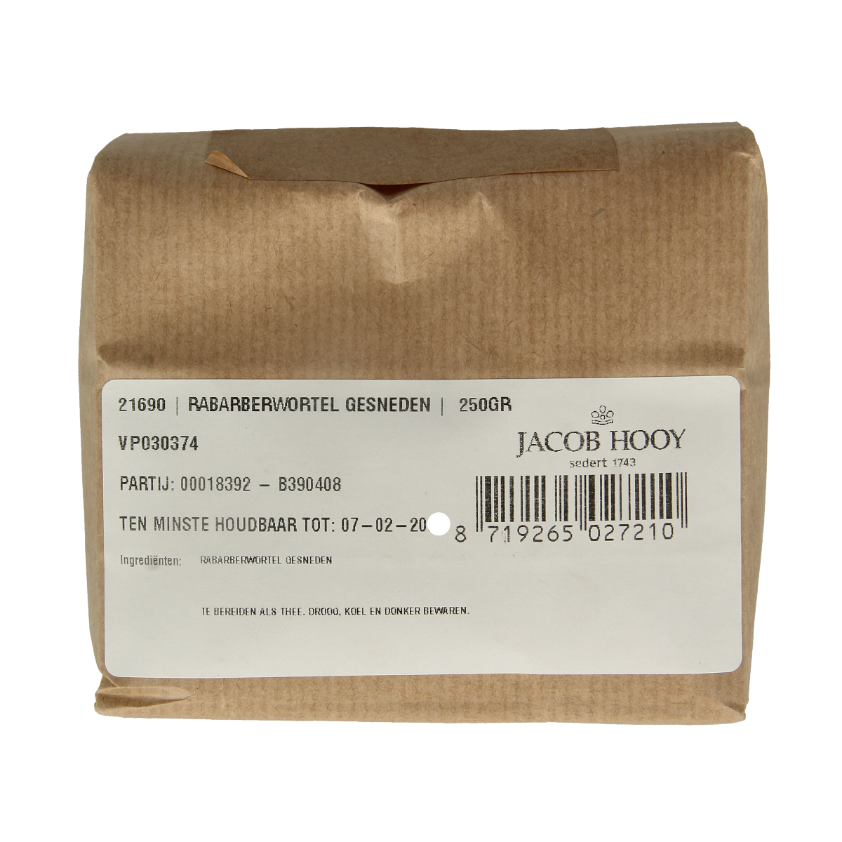 Jacob Hooy Rabarberwortel gesneden 250.00 Gram