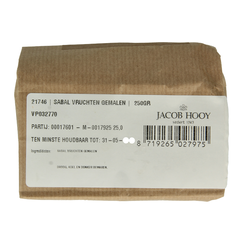 Jacob Hooy Sabal vruchten/zaagpalmbessen gemalen 250.00 Gram