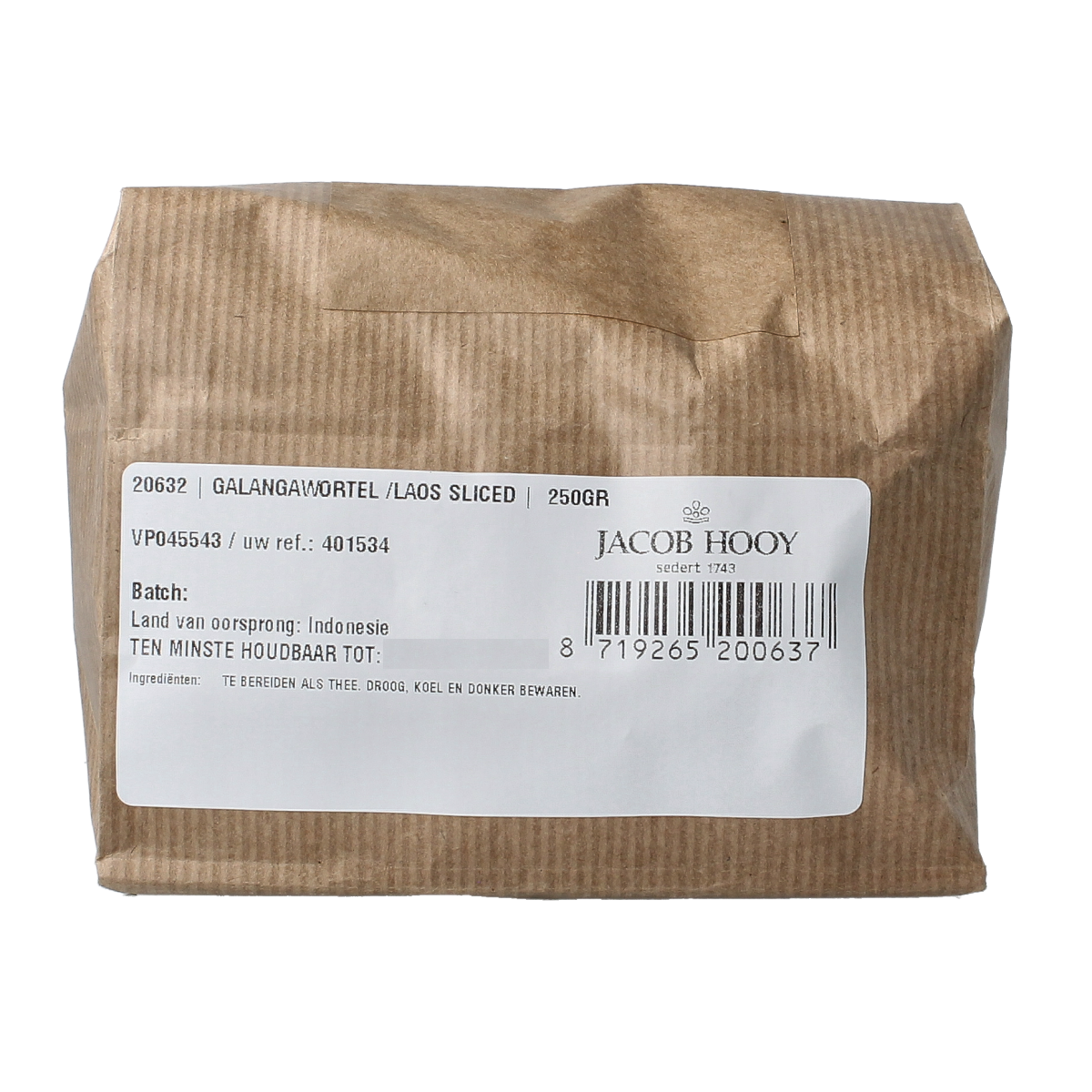 Jacob Hooy Galangawortel/laos gesneden 250.00 Gram
