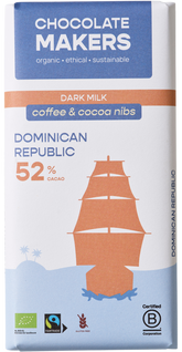 Chocolatemakers Reep tres hombres 52% melk cacaonibs & koffie bio 80.00 Gram