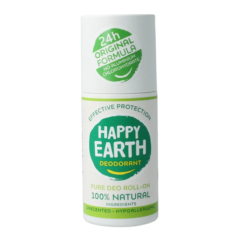 Happy Earth Pure deodorant roll-on unscented 75 Milliliter
