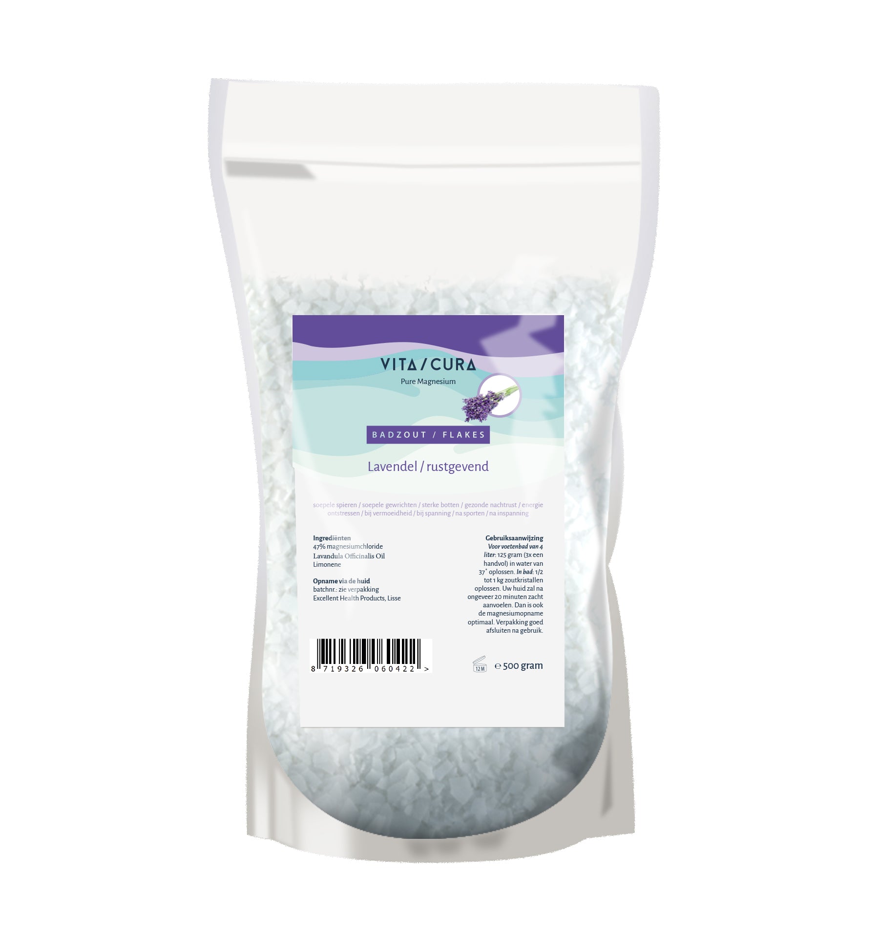 Vitacura Magnesium zout/flakes lavendel 500 Gram