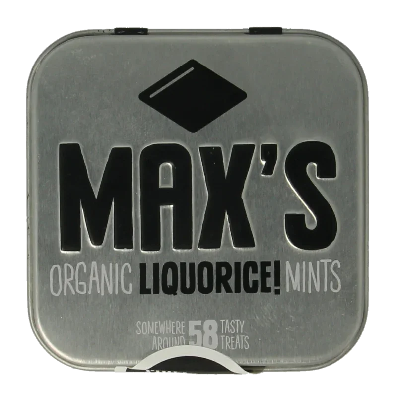 Max mints Liquorice blikje vierkant bio 35 Gram