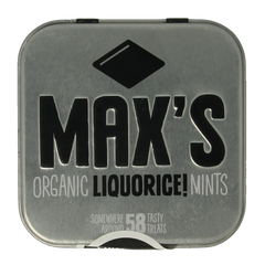 Max mints Liquorice blikje vierkant bio 35 Gram