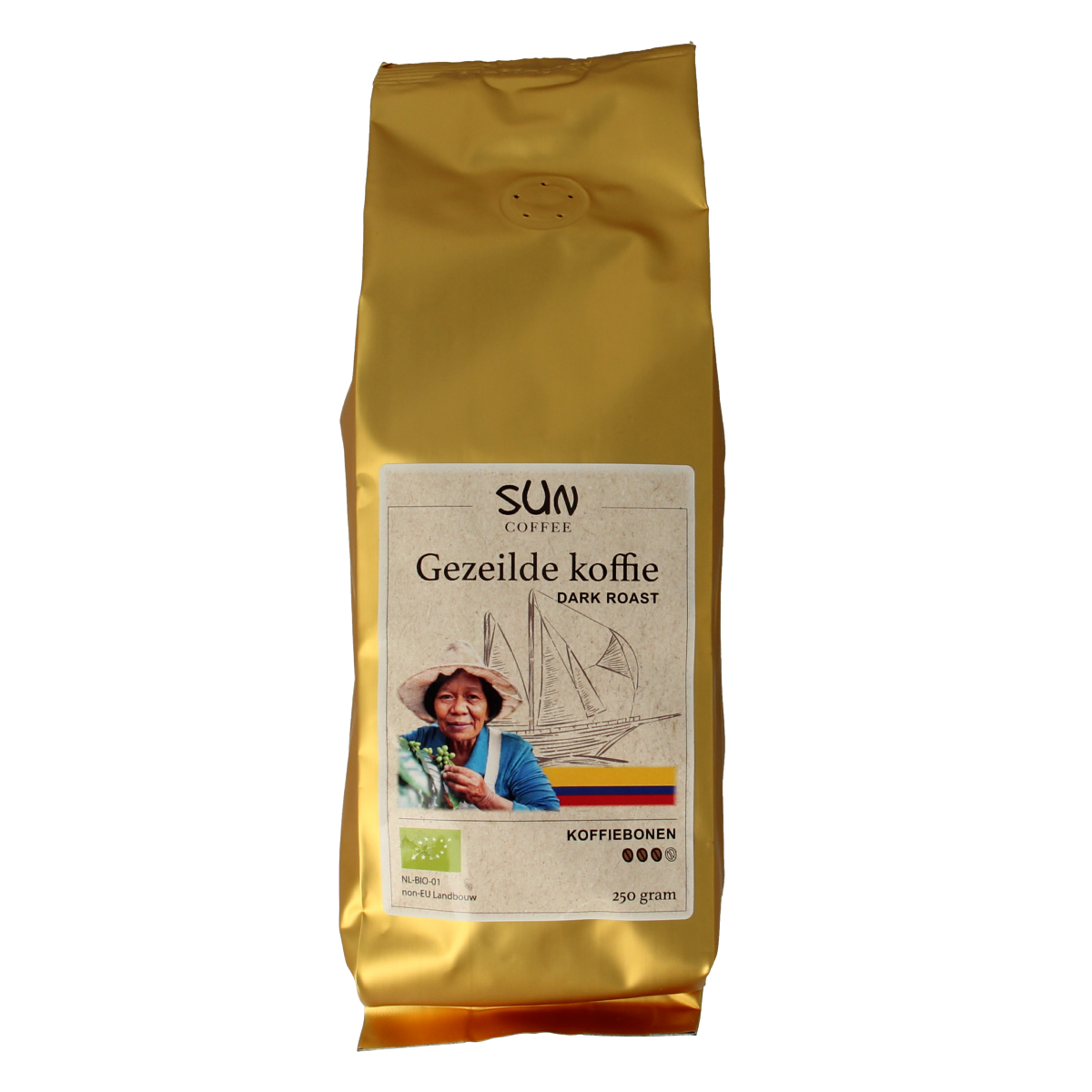 SUN Coffee Gezeilde koffiebonen dark roast bio 250.00 Gram