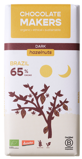 Chocolatemakers Brazil hazelnoot 65% puur demeter bio 80.00 Gram